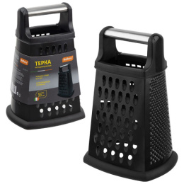 Терка 4 грани h-20см из нержавеющей стали, ручка - металл/пластик, прорезиненное основание Esperto Nero, черный Mallony 310875