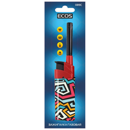 Зажигалка газовая 089С, красная с принтом Ecos 157831