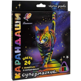 Карандаши цветные 24 цвета Луч Фантазия, трехгранные, черное дерево 35С 2321-08