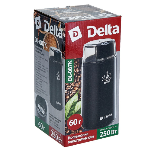 Кофемолка электрическая 250Вт, вместимость 60г, черный Delta DL-087K