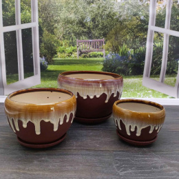 Горшки для цветов керамические набор 3шт. с поддоном 1,5л, 3,5л, 6л Радужный Дом РД83833