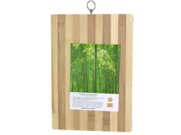 Доска разделочная деревянная бамбук 360х260х13мм с кольцом, полоска 62126