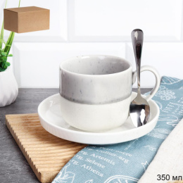 Чайная пара фарфоровая 350мл с ложкой Серая, в картон/к GBT-104/752607