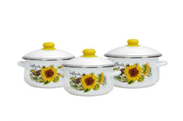 Эмаль набор посуды Магн 3 предм. кастрюли грушевидные с металл. крышками 2л, 3л, 4л Подсолнухи белый Эмаль Магнитогорск 7-329/4