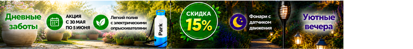 Дневные заботы/уютные вечера (опрыскиватели и фонари)