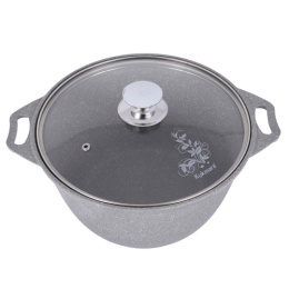 Кастрюля алюминиевая литая с антиприг. мраморным покрытием 2,0л со стеклян. крышкой с металл. ручками, светлый мрамор Kukmara кмс22а