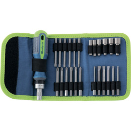 Отвертка реверсивная с набором бит и головок 26 предметов Сибртех 13376