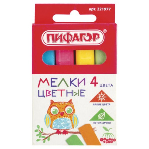 Мелки цветные  4 цвета Пифагор, квадратные 221977