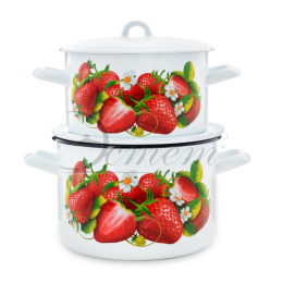 Эмаль набор посуды Эстет 2 предм. кастрюли цилиндрические с металл. крышками 2,9л, 4,3л Клубника Эстет ЭТ-72869