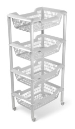 Этажерка четырехсекционная пластиковая Джета универсальная на колесах 44х30х8см светло-серый Martika С736СЕР