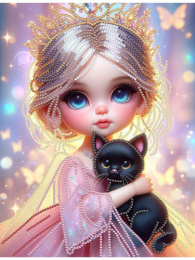 Алмазная мозаика на подрамнике 23х30см Куколка с котиком (с частичным заполнением) НД-2008