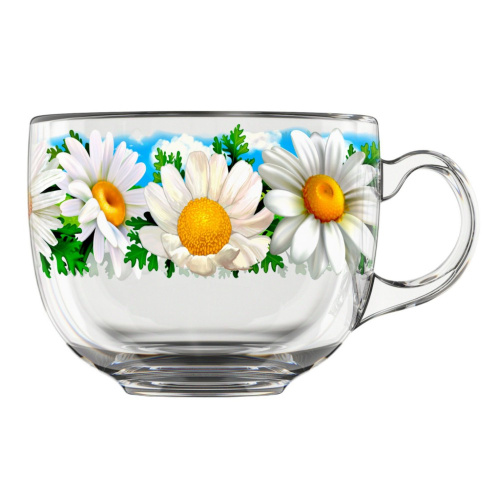 Кружка стеклянная 450мл Ромашковое поле Декостек 2027-Д