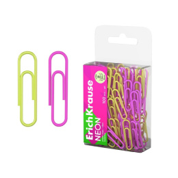 Скрепки 28мм 100шт. ErichKrause Neon, с виниловым покрытием, цветные, в ПЭТ боксе 62043