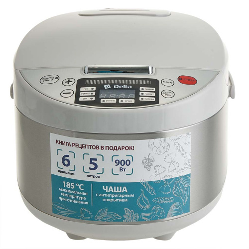 Мультиварка 5л, 900Вт, 6 программ, белый Delta DL-6529