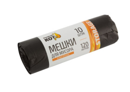 Мешки для мусора 120л 10шт. в рулоне 70х110см особо прочные 19мкм ПНД черные Рыжий кот 310310