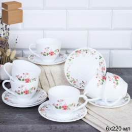 Набор чайный стеклокерамический 12 предметов 220мл Поляна, в картон/к White Lily GRAY GB220/12 (7348)/754063