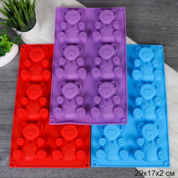 Форма для выпечки силиконовая  6 ячеек прямоугольная 29х17см h-2см Зверята Мишки, в ассортименте 726025