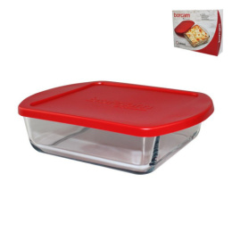 Форма для запекания стеклянная жаропрочная квадратная с пластиковой крышкой 21х16,4х6см 1,04л с ручками Midi Borcam 59854К