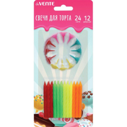 Свеча для торта набор 24шт. 6х0,52см + 12 держателей Neon deVente 9060701