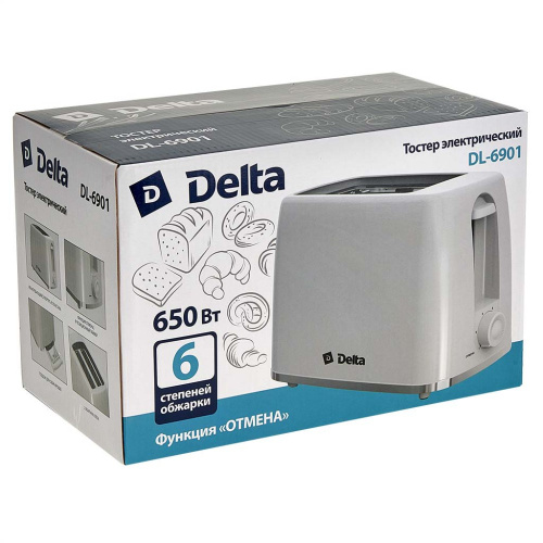 Тостер 650Вт, 6 режимов, белый Delta DL-6901