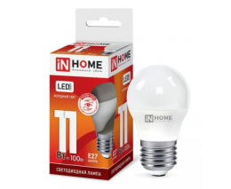 Лампа светодиодная 11Вт (эквивалент 100Вт) 230В E27 6500К холодный свет шар In Home LED-P45-ШАР-VC 4943