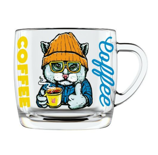 Кружка стеклянная 300мл Кофенечка Декостек 2134-Д