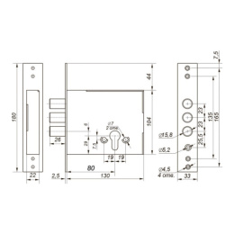 Замок врезной Гардиан-8201, без цилиндра Гардиан 41703