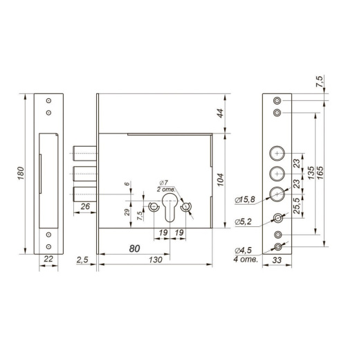 Замок врезной Гардиан-8201, без цилиндра Гардиан 41703