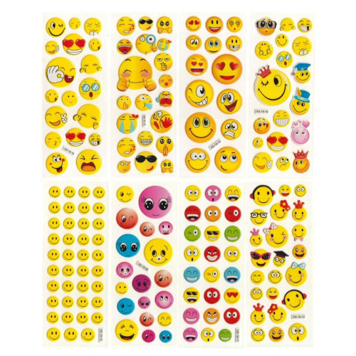 Наклейки Смайлы 8 видов 7х17см Р307-21 ТКН725