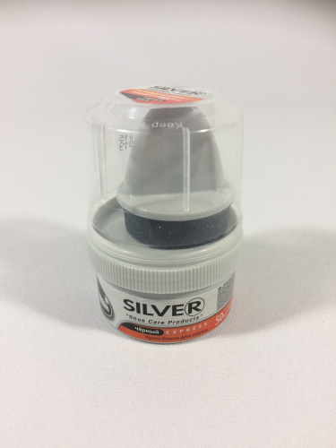 Крем для обуви  50мл черный, в банке с губкой Silver KS-01