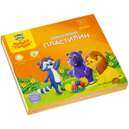 Пластилин 10 цветов 200г Приключения Енота, со стеком КП_10208