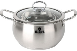 Кастрюля из нержавеющей стали  1,5л 160мм стеклянная крышка, Амалия Rashel R-15s