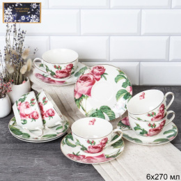 Набор чайный фарфоровый 12 предметов 270мл Роза (костяной фарфор), в п/у White Lily 17-127#/732062