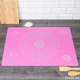 Коврик кулинарный для выпечки и раскатки теста силиконовый 50х70см, розовый WB-320-C/684204