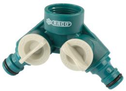 Распределитель для шлангов 2-х-канальный 3/4" с кранами, с внутренней резьбой, быстросъемный, ударопрочный пластик, Original Raco 4250-55255С