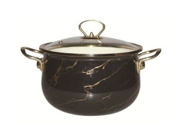 Кастрюля эмалированная Lux 5,0л грушевидная со стеклян. крышкой, черный мрамор Маруся R-32450