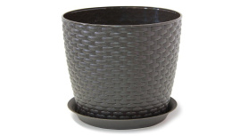 Кашпо пластиковое Ротанг с поддоном 4,7л d-21см h-18см коричневый ротанг Idea М3083