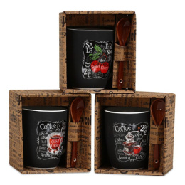 Кружка фарфоровая 340мл с ложкой Яркий вкус, в ассортименте, в п/у КерамСтрой R03H/1216