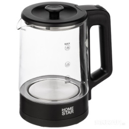 Чайник электрический 1,8л 1500Вт, стеклянный, диск, HS-1008, черный HomeStar 107010