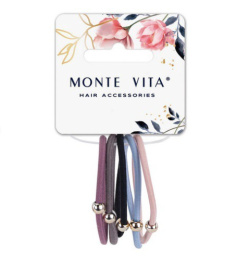 Резинки для волос Monte Vita набор   5шт. с бусинкой, 0,3х14см, черный/фиолетовый/бежевый 457042