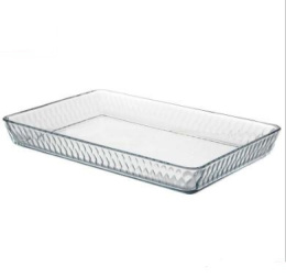 Форма для запекания стеклянная жаропрочная прямоугольная 37х24х4,5см 2,85л рифленая Borcam 590076