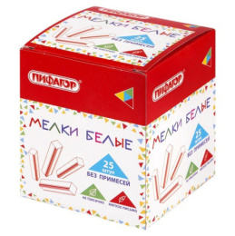 Мелки белые  25шт. Пифагор, квадратные, средней твердости, без примесей 274122