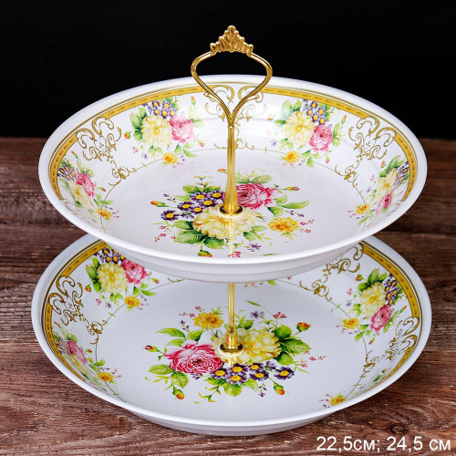 Блюдо 2 яруса металлическое 225мм/245мм Цветы DF-258 710968