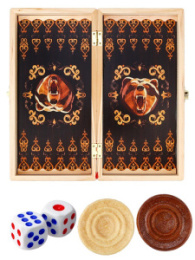 Нарды с медведем с деревянной доской, с деревянными фигурами, в пакете ИН-0383