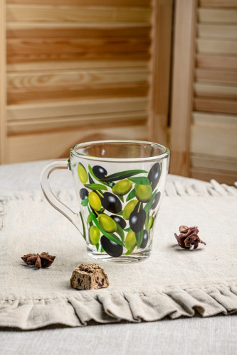 Кружка стеклянная 250мл Грация Оливки Декостек 1649-Д