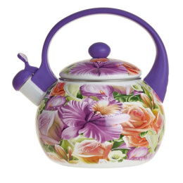 Чайник эмалированный со свистком 2,5л с пластик. ручкой Орхидея Metalloni EM-1318