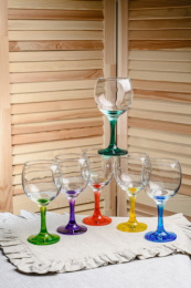 Набор бокалов для вина стеклянных Бистро 6шт. 250мл цветная ножка Микс, в п/у Декостек 1711-Н9