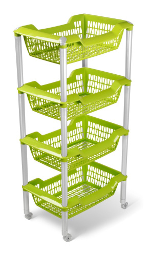 Этажерка четырехсекционная пластиковая Джета универсальная на колесах 44х30х8см оливковый Martika С736