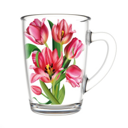 Кружка стеклянная 300мл Капучино Тюльпаны Декостек 334-Д