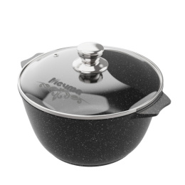 Кастрюля алюминиевая литая с антиприг. покрытием Гранит black 3,0л со стеклян. крышкой Мечта 43802